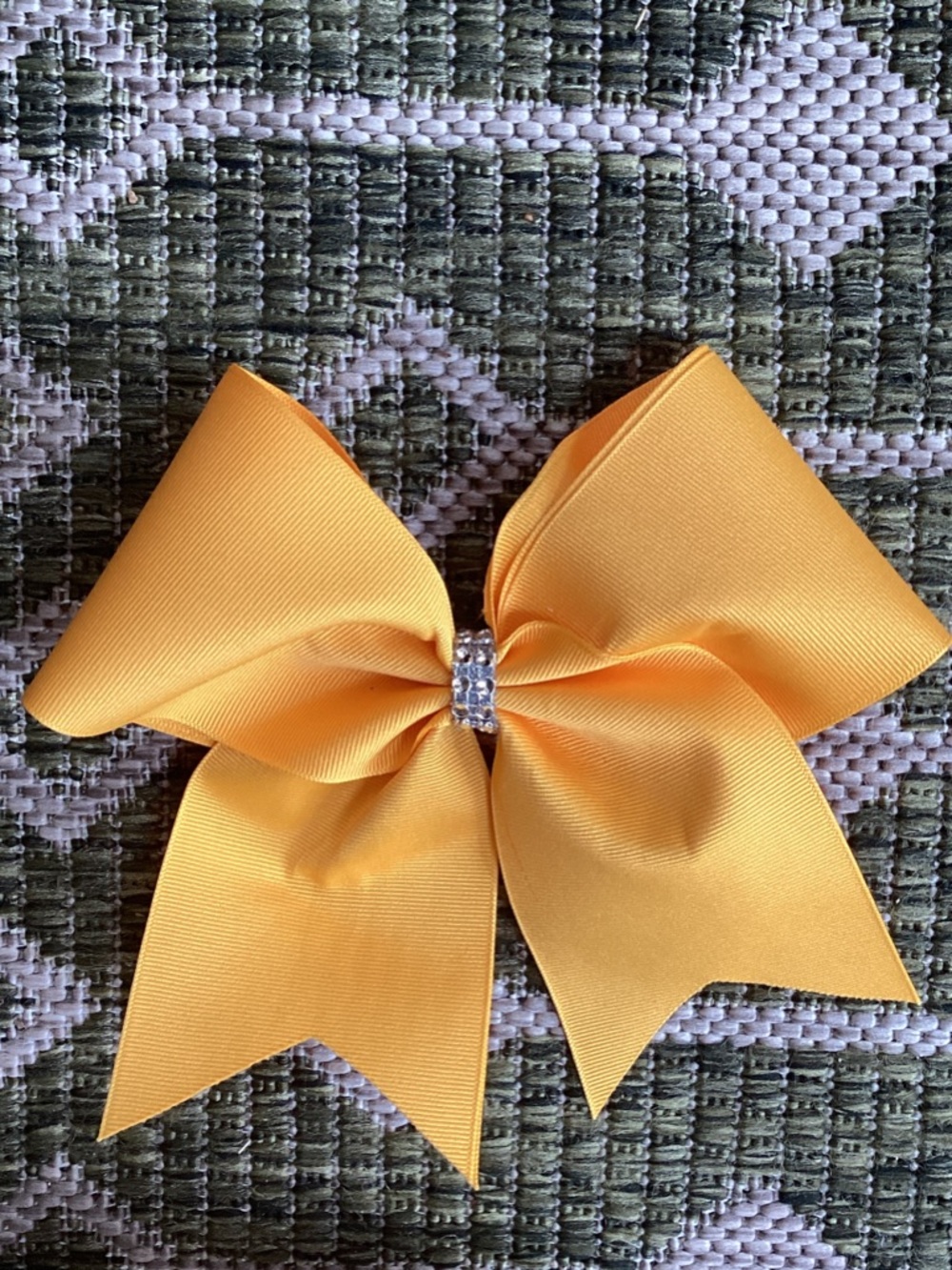 Yellow Grosgrain Bow Hair Tie with Rhinestone Accent